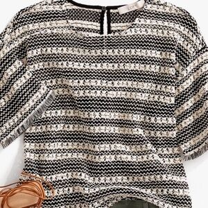 LOFT Women’s Black & White Striped Crocheted Top, Medium, Worn Once, Unlined